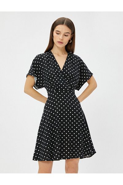 Koton Mini Polka Dot Dress Wrap Short Sleeve Ecovero® Viscose