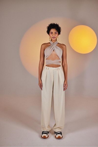 HOLLY LOLLY Palasia-Hose aus Stoff mit hoher Taille im Palazzo-Schnitt, Beige