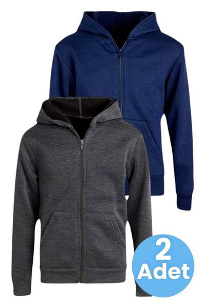 Uniquerrs Set de 2 hanorace unisex din bumbac cu glugă și fermoar pentru copii