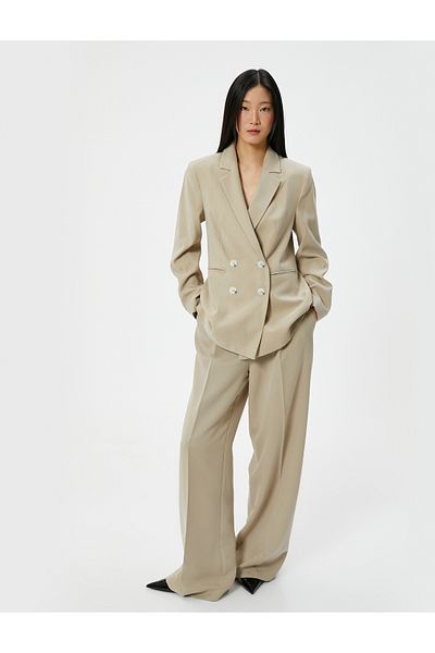 Koton Pleated Trousers with Button Detail and Pockets
