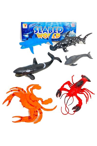 tmtoysandmore Sea Creatures Killer Whale Lobster Dolphin Hammer Shark Crab Set of 6