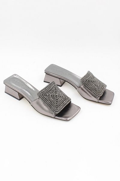 ENDİCAN 475 512-1 Women's Stoned Evening Dress Slippers Battal PLATIN