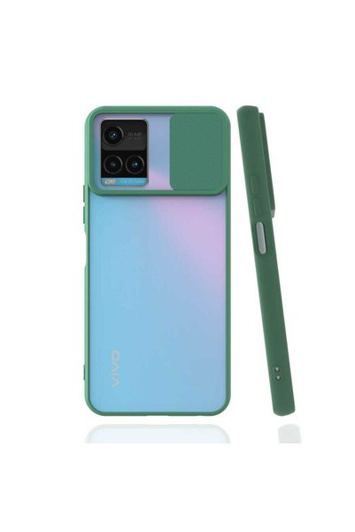kilifone Vivo Y33S - Case Slide Sliding Back Frosted Lens Cover - Dark Green
