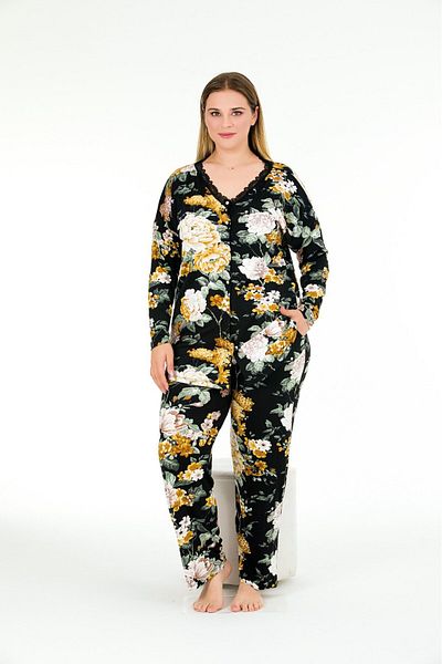 Truva XXL Plus Size Knotted Patterned Pajamas Set