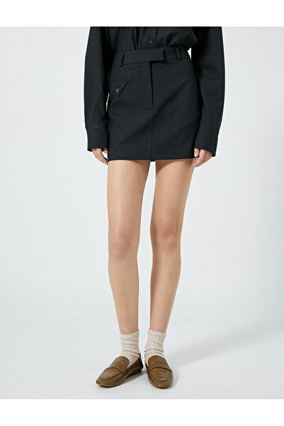 Koton Mini Skirt Pocket Detailed Buttoned Zipper High Waist
