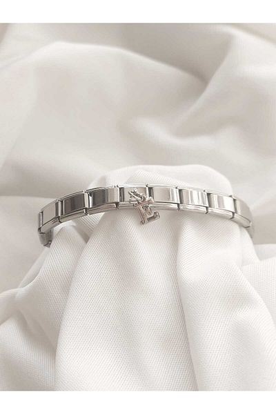 bijoux uniques Steel Hanging Letter E Italian Charm Bracelet
