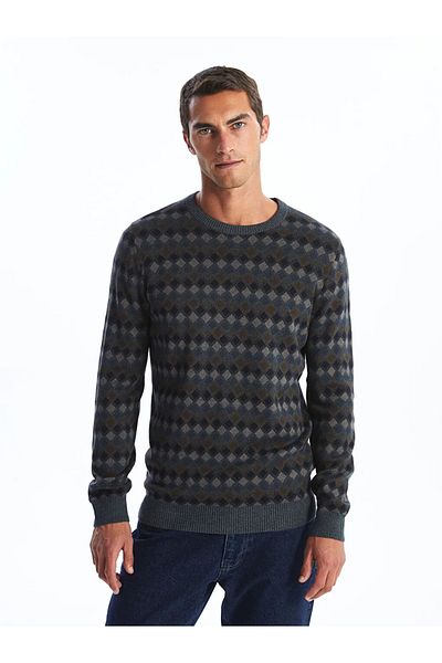 LC Waikiki LCWAIKIKI - Ανδρικό πλεκτό πουλόβερ με σχέδιο Anthracite Melange Crew Neck