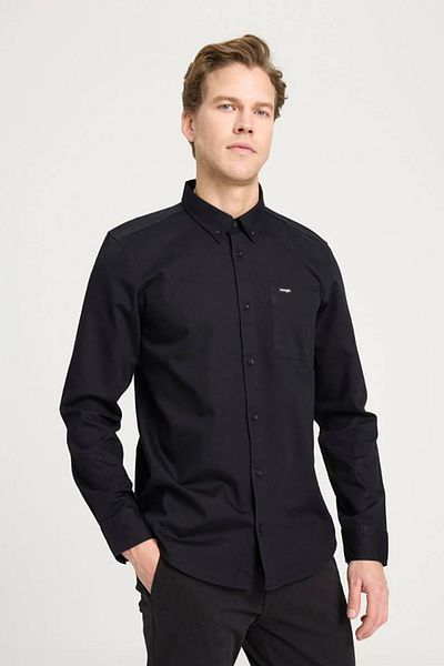 WRANGLER قميص أسود بقصة عادية 100% قطن