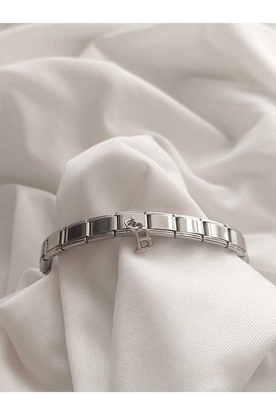 bijoux uniques Steel Dangle Letter B Italian Charm Bracelet