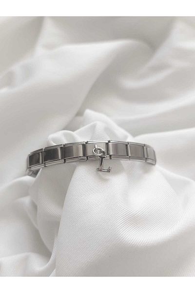 bijoux uniques Steel Hanging L Letter Italian Charm Bracelet
