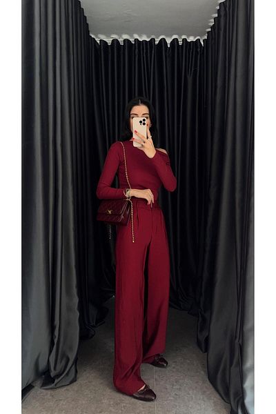 HAZELANNA Seasonal Burgundy Palazzo Trousers