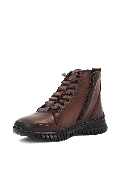 Celal Gültekin Kadın Kahverengi Fermuarlı Deri Bot