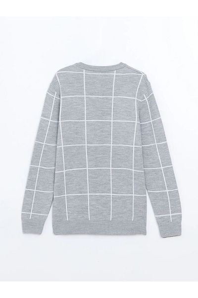 LC Waikiki Lcw Vision Gray Melange Crew Neck Long Sleeve Plaid Men's Knitwear Sweater