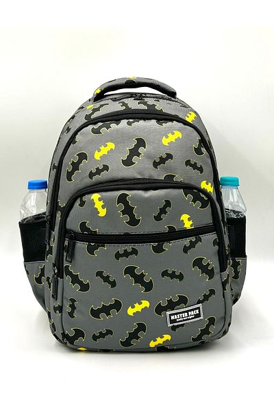 ms mixxstore Rucsac pentru școală primară pentru bărbați, cu model de lilieci, de culoare gri, cu hrănire și suport pentru stilou