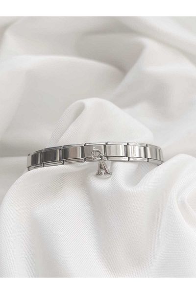 bijoux uniques Steel Hanging Letter a Italian Charm Bracelet