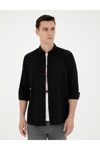 Pierre Cardin Siyah Regular Fit Uzun Kollu Gömlek 50283524-VR046