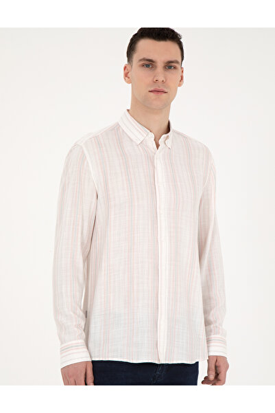 Pierre Cardin Açık Pembe Keten Karışımlı Regular Fit Uzun Kollu Gömlek 50283522-VR078