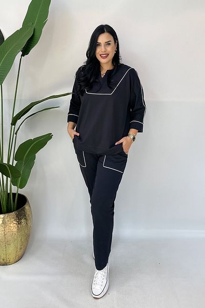 GÖKSEL Line Detailed Large Size Suit - Navy Blue