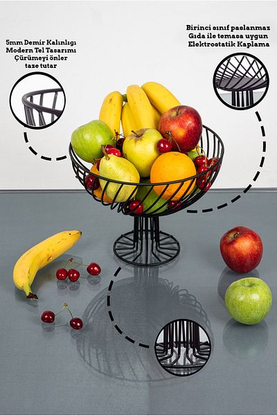 nazarium Mobile Black Fruit Bowl Crisper Basket Mobile Black Mobile with Legs