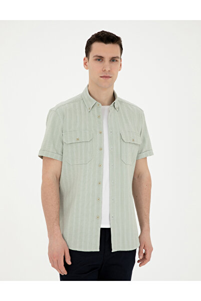Pierre Cardin Yeşil Regular Fit Kısa Kollu Gömlek 50283502-VR016