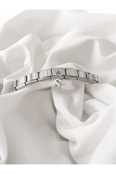 bijoux uniques Steel Dangle Letter S Italian Charm Bracelet
