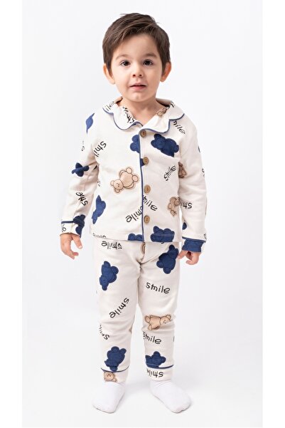 bebicix Teddy Bear Printed 100% Cotton Double Breasted Collar Seasonal Baby Pajamas Set