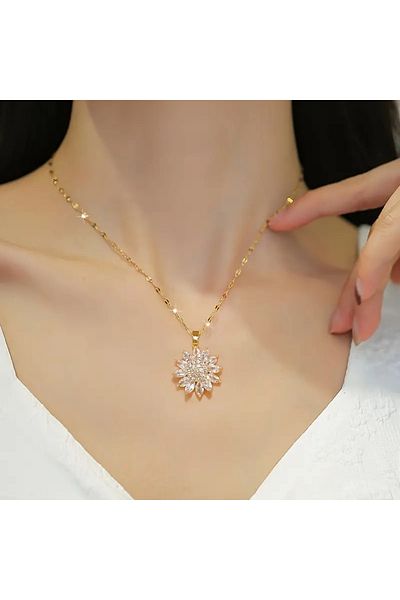 HEDİYELANDY Women's Sunflower Necklace - Elegant Gift Jewelry with Shiny Cubic Zirconia