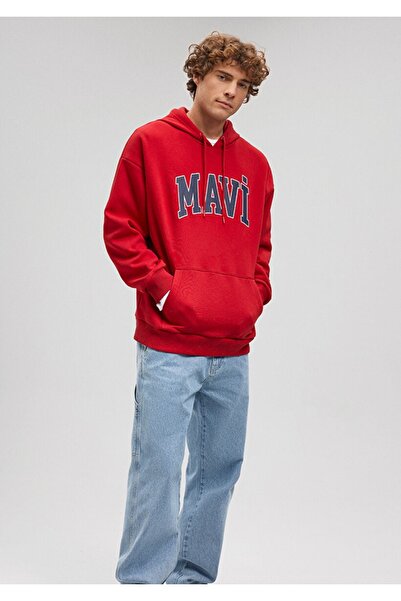 Mavi Червона толстовка з капюшоном і логотипом