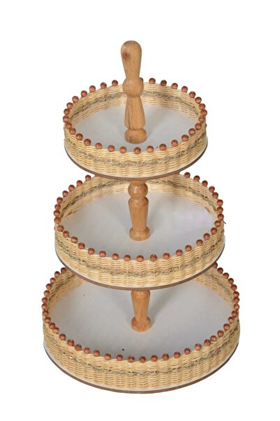 Hazem Tasarım 3 Katlı Bambu Meyvelik | Dekoratif El Örgüsü Meyve Sepeti