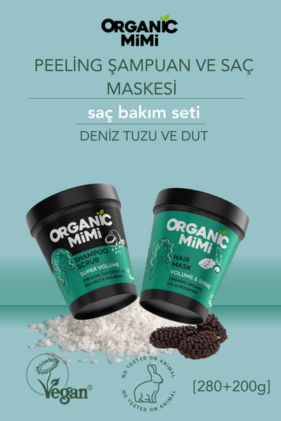 ORGANİC MİMİ Saç Bakım Seti: Süper Hacim Peeling Şampuan Kepek Önleyici Kırık...