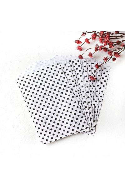 Bimotif Polka Dot Patterned Paper Bag, Black-White 18X30 cm - 40 Pieces