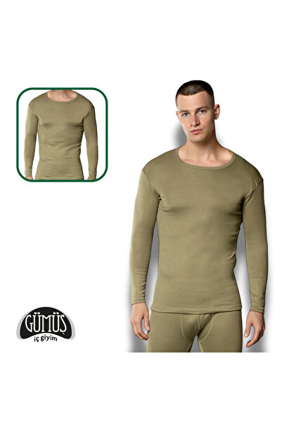 Gümüş İç Giyim Men's Long Sleeve Military Green Winter Thermal Top, Silver Underwear Men's Thermal Top