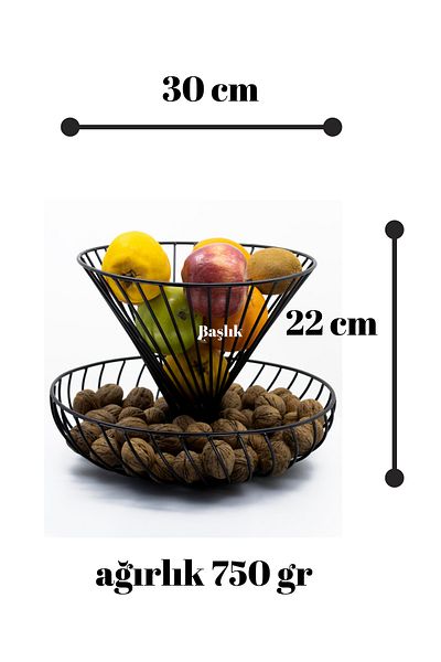 nazarium Funnel Black 2 Tier Fruit Holder Presentation - Visual Kitchen Living Room Basket