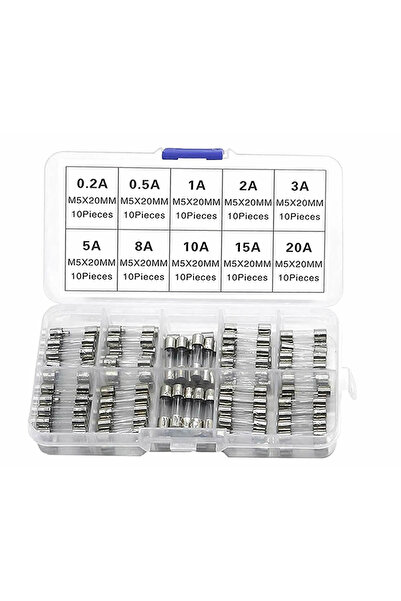Alkatronik Cam Tüp Sigorta Seti 100 Parça 0.2A 0.3A 1A 2A 3A 5A 8A 10A 15A 20A Yüksek Voltaj Aşırı Akım Kısa D