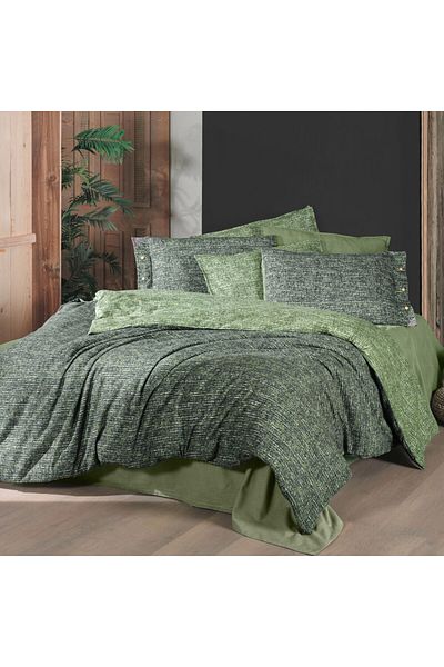 Sarev Glamis Double 100% Cotton Flannel Duvet Cover-Green