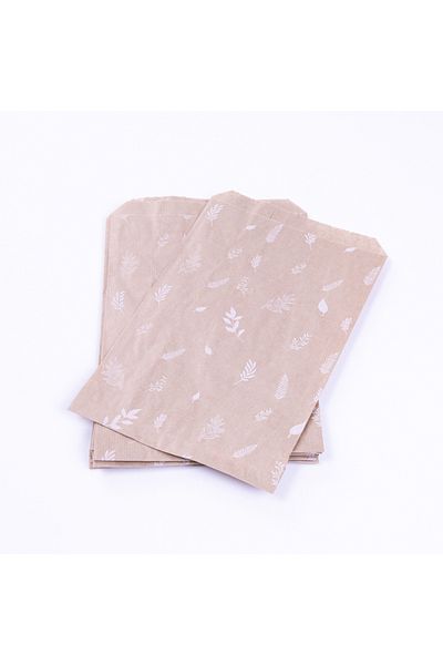 Bimotif Paper Bag with Leaf Pattern, Kraft-White 18X30 cm - 40 Pieces