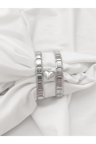bijoux uniques Çelik İkili Kalp Figürlü Bff&Couple İtalyan Charm Bileklik