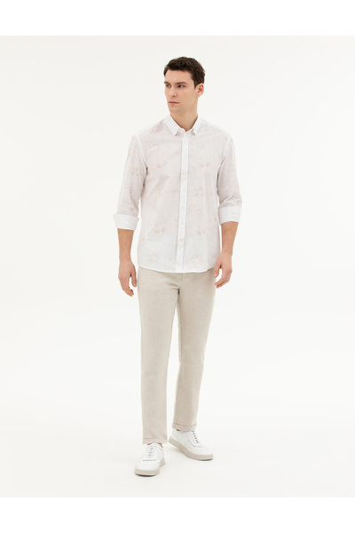 Pierre Cardin Bej Regular Fit Uzun Kollu Gömlek 50284207-VR011