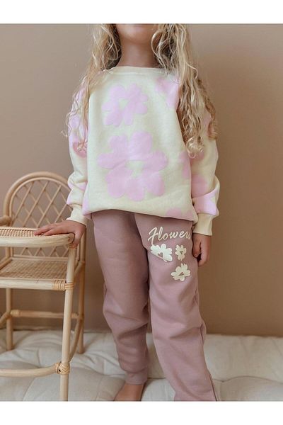 YİGİT BUTİK Daisy Printed Girl's Bottom Top Set