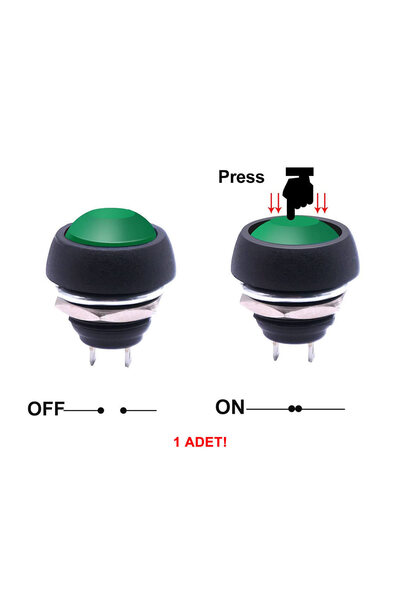 Genel Markalar 12mm PBS-33B 2 Pin Push Buton Yeşil ON OFF 1A 250V Mini Yuvarlak Su Geçirmez Anahtar Momentary Swit