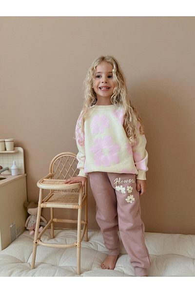 YİGİT BUTİK Daisy Printed Girl's Bottom Top Set