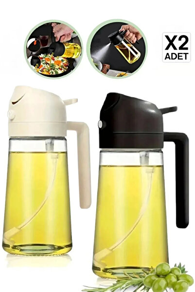 Rosemor 2'li Çift Fonksiyonlu Cam Yağdanlık Zeytinyağı Sıvıyağ Şişesi Airfrye...