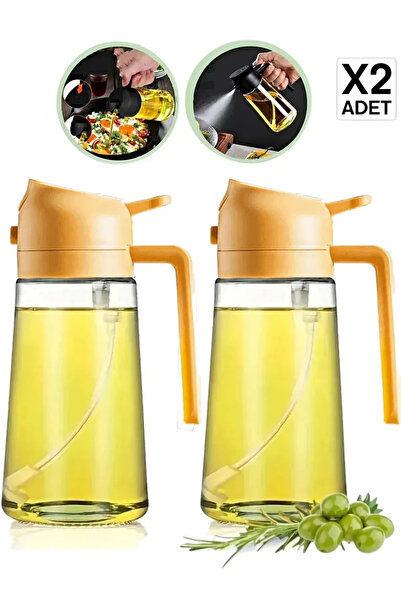 Rosemor 2'li Çift Fonksiyonlu Cam Yağdanlık Zeytinyağı Sıvıyağ Şişesi Airfrye...