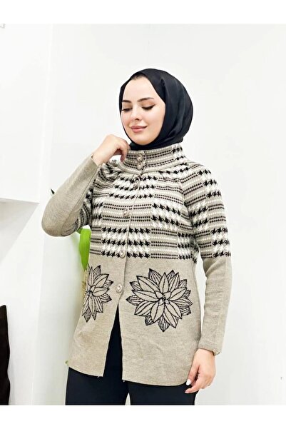 Kayaka triko floral print buttoned knitwear cardigan