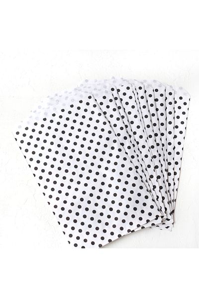 Bimotif Polka Dot Patterned Paper Bag, Black-White 18X30 cm - 40 Pieces