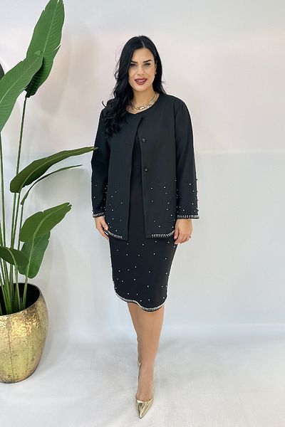 GÖKSEL Plus Size Blouse with Stone Detail - Black