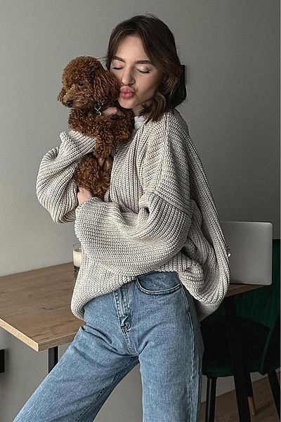 Madmext Gray Basic Knitwear Sweater Mg1304