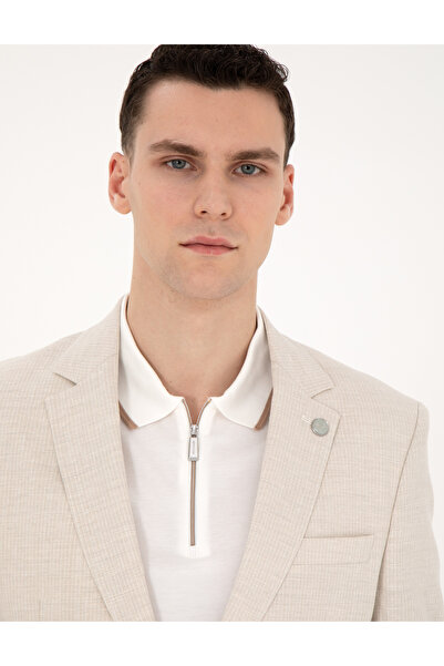 Pierre Cardin Bej Slim Fit Keten Karışımlı Çizgili Takım Elbise 50285265-VR011