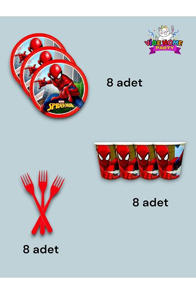 VibeHome 8-Person Spiderman Themed Super Eco Set - for Birthday Party and Fun Events