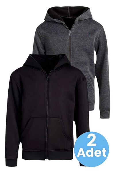 Uniquerrs Set de 2 hanorace unisex din bumbac cu glugă și fermoar pentru copii